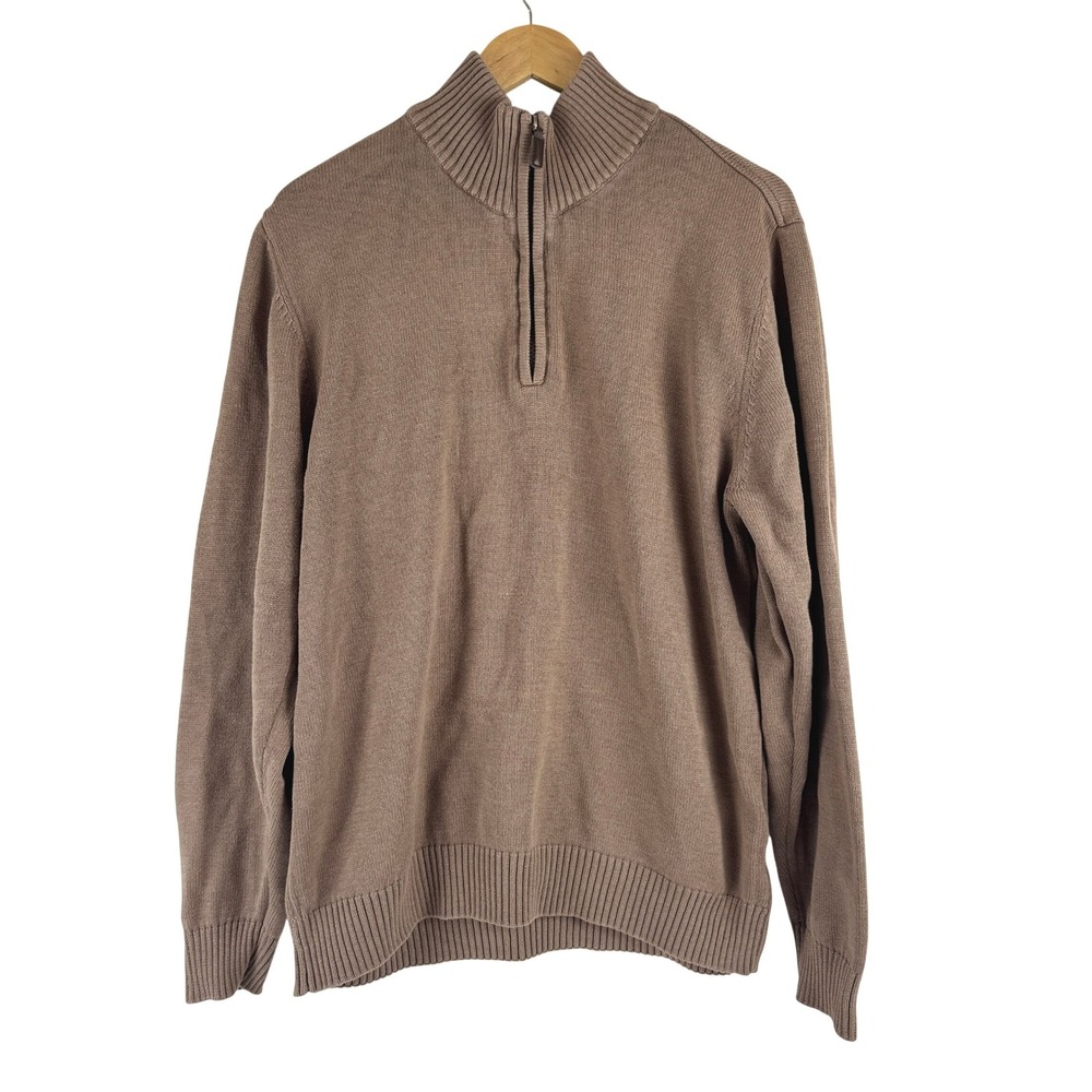 Haggar Mens XL Taupe Brown 1/4 Zip Cotton Blend Pullover Sweater HGHF7S6005‎